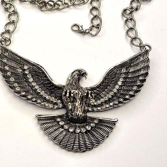 Eagle Pendant Necklace Antique Silver Eagle Statement Pendant Necklace - Picture 6 of 12